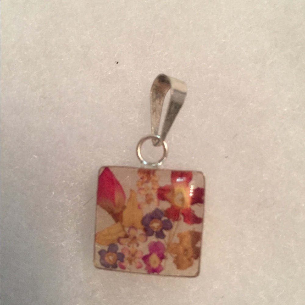 PENDANT STERLING SILVER 925 PRESSED FLOWERS MINI SLIDE FOR NECKLACE CHARM